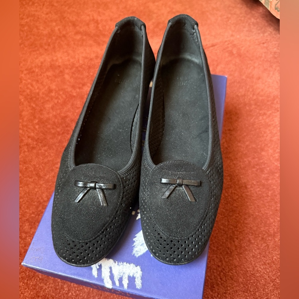 Stuart Weitzman Black Suede Flats with Bow size 7